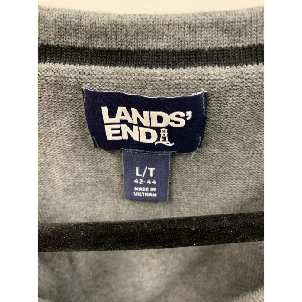 Lands' End Men's Sweater Vest Large Gray  Cotton V-Neck Pullover Classic‎